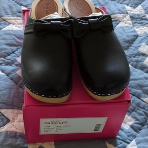 Swedish Hasbeens Classic Black Leather Mules